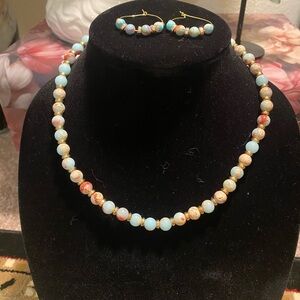 Sky Blue Jasper Beaded Necklace and Earring Set